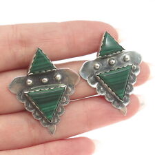 First American Traders Gallup Old Pawn Sterling Silver Malachite Tribal Earrings picture