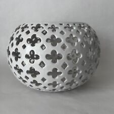 Three Hands Corp White Pierced Ceramic Globe Bowl Candleholder Garden Patio picture