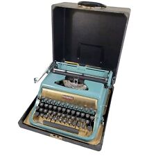 Vintage Underwood Golden Touch Quiet Tab De Luxe Portable Blue Typewriter Case picture