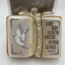 Dillards Trimmings Italian Blown Glass Ornament Holy Bible Wings Psalms 17:8 picture
