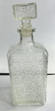 Vintage Mid-Century Modern Pressed Glass Square Decanter With Stopper 8.75