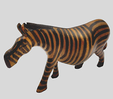Zebra Standing Figurine Hand Carved Wooden African Native Vintage 1990s picture