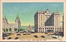 Salt Lake City, Utah Postcard HOTEL UTAH Street Scene Curteich Linen 1937 Unused picture