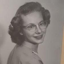 Vintage Portrait Studio Young Lady Glasses over the Shoulder 1940-50s In Folder  picture