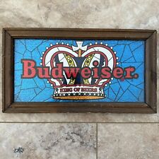 Vintage Budweiser King Of Beers Foil Crown Faux Stained Glass Bar Bud Beer Sign picture