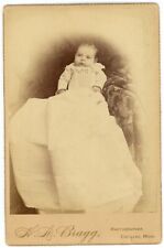 Antique Circa 1880s Cabinet Card Bragg Adorable Baby White Dress Cadillac, MI picture