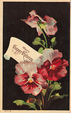 Vtg Early 1900's Many Happy Returns Flowers Romance Postcard 5.5