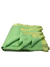 vtg 70's Sears satin trim acrylic blanket citron colors green yellow 76'' x 86 picture