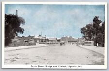 eStampsNet - Ligonier IN - Cavin Street Bridge & Viaduct Blue Tint Postcard  picture