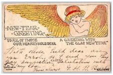1907 New Year Greeting Angel Wings Washington DC Handcolored Antique Postcard picture