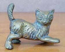 Vintage Solid Brass Cat Kitten Sitting Etched Collectible Unpolished Unique picture