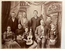 Oversize Cabinet Card Family with Guitar Studio Portrait Photo Roughly 8x10 picture