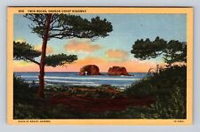 Twin Rocks OR-Oregon, Oregon Coast Highway, Twin Rocks Vintage Souvenir Postcard picture