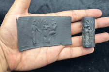 Ancient Historical Story Sumerian Black Jade Stone Cylinder Seal Stamp Bead picture
