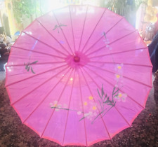 Vintage Eastern Bohemian Hand Made Painted Spirit Home Decor Silk Umbrella Pink picture