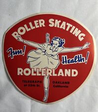 1940s-60s Rollerland Skating Oakland California Label Vtg Decal Skate Sticker picture