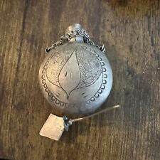 Pewter Floral Perfume Bottle, Primitive Folk Style Vintage On A Chain picture