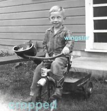 Old Photo Trailer Trike Bicycle Wagon CUTE Adopted Boy ? Cowboy Gun 1955 Vintage picture