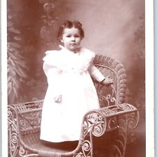 c1880s Minneapolis, MN Cute Baby Girl in Wicker Chair Cabinet Card Photo B13 picture