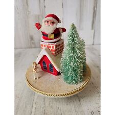 Antique Santa musical rotating house flocked Xmas tree reindeer decor picture