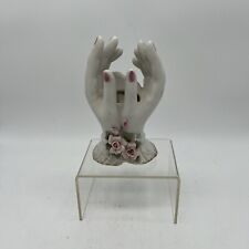 Vintage LEFTON Hand Painted Porcelain Bisque Lady Hands Floral Bud Vase #1787 picture