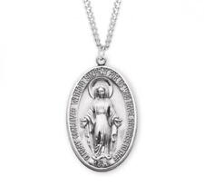 Elegant Sterling Silver Oval Miraculous Medal Size 1.8in x 0.9in picture