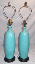 Vintage Pair Mid Century Modern Sea foam Blue Ceramic Pottery Table Lamps picture