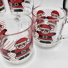 6 Luminarc Santa Clear Glass Christmas Mug Hot Chocolate Coffee Vintage picture