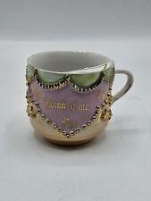 Antique German Mustache Cup Think Of Me Gold Trim Floral Victorian Era Drinkware picture