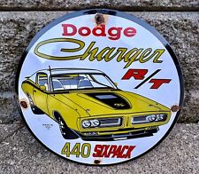 Vintage Dodge Charger Auto Repair Dealer Mechanic Porcelain Gas Pump Plate Sign picture