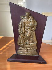 Rare Vintage Soviet bas-relief Statuette Warrior Liberator Metall Wood USSR picture