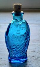 Vintage Mini Fisch’s Blue Glass Bitters Fish Shaped Bottle with Cork Stopper picture