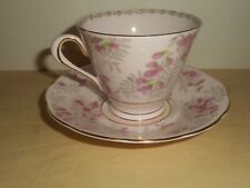 TUSCAN Fine English Bone China Teacup & Saucer Pink Floral Chintz ENGLAND picture