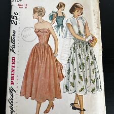 Vintage 1950s Simplicity 3124 Formal Sun Dress + Bolero Sewing Pattern 13 CUT picture
