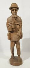Large Vintage Hand Carved Folk Art Figural Man Wooden Sculpture Statue  picture