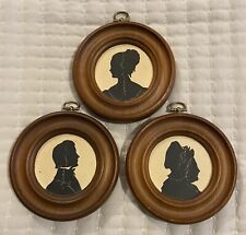 Vintage WOODCROFTERY Round Wooden Framed Miniature Silhouette Plaques Washington picture