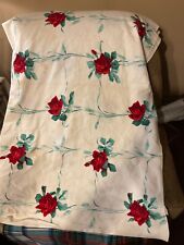 Vtg Wilendur Tablecloth Kitchen Table Cloth White Red Roses Flower Design 54X64” picture