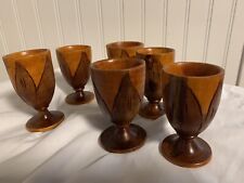 set of 6 vintage carved wooden cup set picture