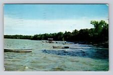 Alpena MI-Michigan, Long Lake, Boats and Dock, Vintage c1955 Souvenir Postcard picture