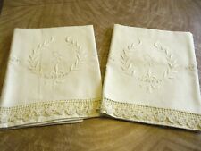 vintage unused hand embroidered & hand crocheted pillowcases fleur di leis picture