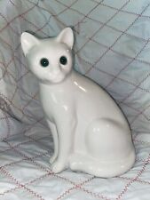 Elpa Alcobaca White Ceramic Cat Green Glass Eyes Made in Portugal 11” Tall picture