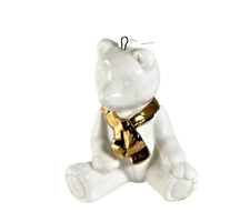 Vintage Dept 56 White Ceramic Teddy Bear Christmas Ornament Gold Scarf Hanging picture