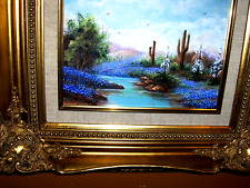Gorgeous Ornate Gold Frame Bluebonnet Cactus Pond Yucca Blooming Oil Painting VT picture