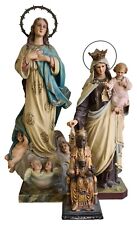 LOT OF 3 RELIGIOUS SCULPTURES IN STUCCO. HAND DECORATED. OLOT. 19TH-20TH CENTURY picture