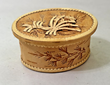 Vintage Russian Carved Wood Birchbark Trinket Box picture