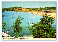c1960's Bathing Scene, Boat, Moonlight Beach at Sudbury Ontario Canada Postcard picture