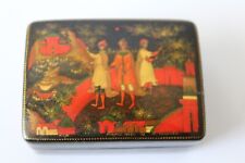 Vintage 1989 Russian USSR Palekh Hand Painted Lacquered Black Mini Trinket Box picture