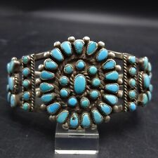 Exquisite Old NAVAJO Sterling Silver TURQUOISE Cluster Cuff BRACELET Micro Bezel picture