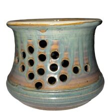 Vintage Art Pottery Blue Green Teal Beighe Potpourri Candle Holder picture