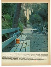 1968 PENNZOIL Motor Oil yellow can on blue bench Vintage Print Ad picture